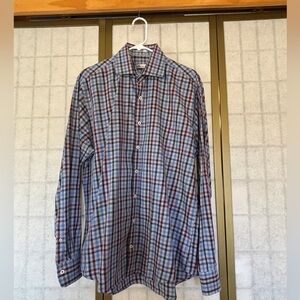 Peter Millar Men's Blue Plaid Shirt, Size L